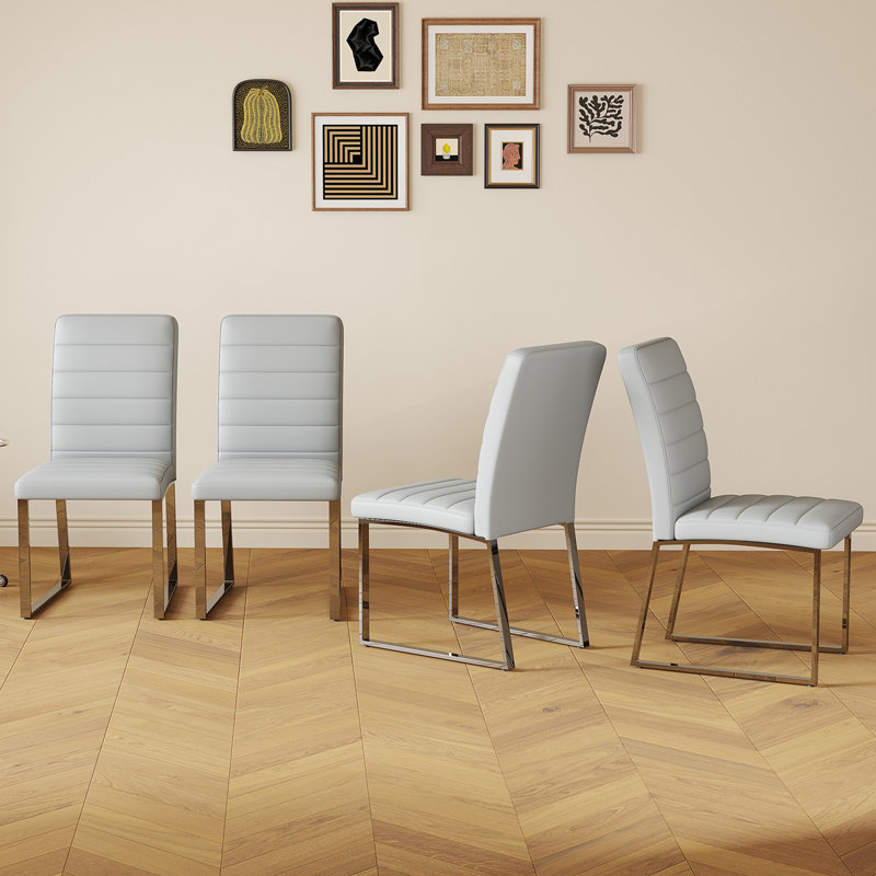 Kamden Heavy-Duty Faux Leather Dining Chairs with Iron Frame, Light Gray, 4