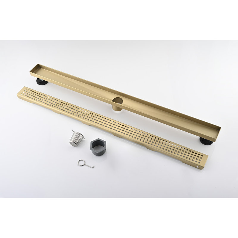 Caniveau de douche linéaire, 30 pouces, acier inoxydable, or brossé, filtre à cheveux, Brushed Gold