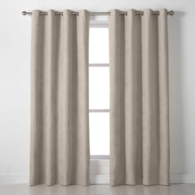 Nalaiyah Velvet Chenille Eyelet Curtains, 142cm Width x 137cm Drop, Taupe