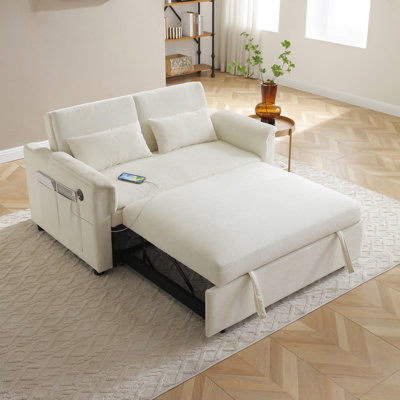 55" Velvet Two Seater Pull Out Sofa Bed, Adjustable Backrest With USB Ports, Two Side Pockets, 3 In 1 Convertible Sleeper Sofa Bed, Modern Love Seat by Ebern Designs