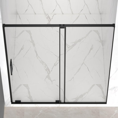 56-60" W X 72" H Semi-frameless Sliding Shower Door, 5/16"(8mm) Clear Scgg Tempered Glass, Matte Black Finish, Cut Adjustable Width 4"