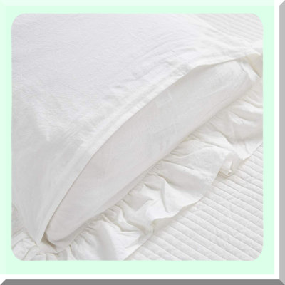 Rustic Chic Ruffle Pillow Shams Set of 2 - Standard Size Washed Cotton Farmhouse Pillowcases - Off White Pillow Cover 20"x26"