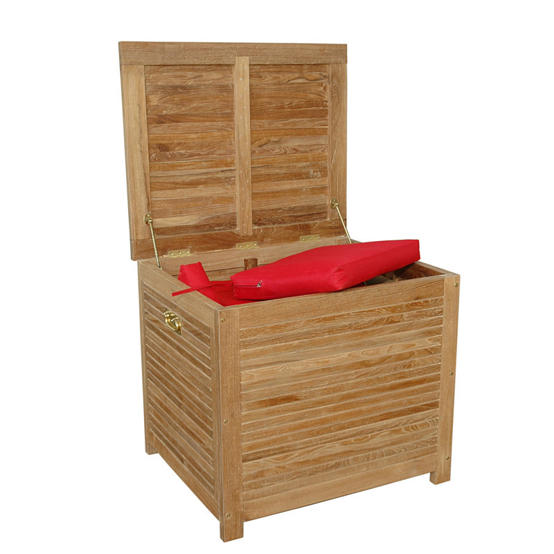 Small Teak Wood Deck Storage Box with Brass Handles