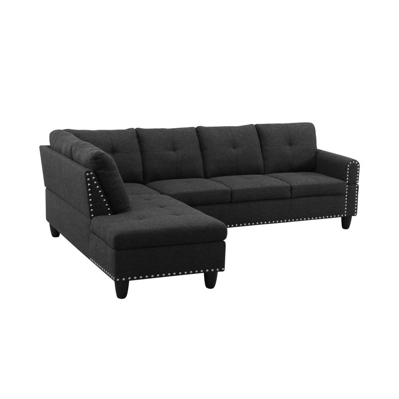 Canapé modulaire en forme de L avec porte-gobelet - Noir - Gauche, Black, Left Hand Facing