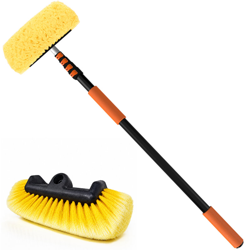 Car Wash Brush, 12FT Telescopic Car Wash Brush with Long Handle, 12-Inch Soft Bristle Car Cleaning Brush for Cleaning Car, RV, Truck, Boat, Solar Panels