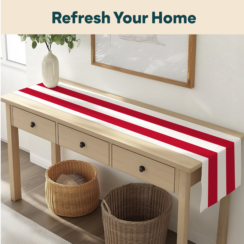 Red Striped Table Runner 108" x 14", 108" L x 14" W, Red