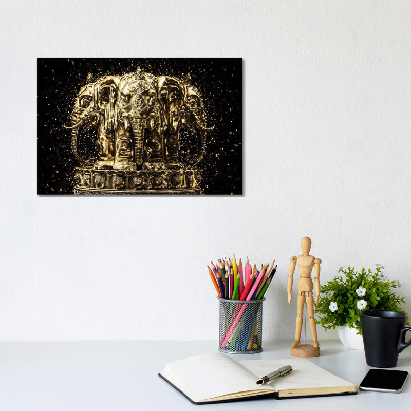 Golden - Elephants Buddha by Philippe Hugonnard - Wrapped Canvas Gallery-Wrapped Canvas Giclée