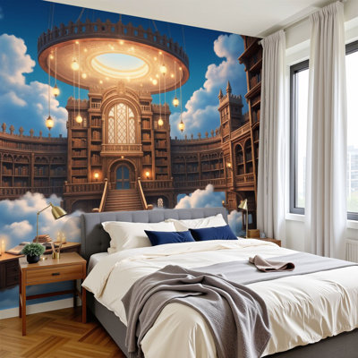 Bibliothèque Bibliothèque Papier peint auto-adhésif flottant pour bibliothèque Bibliothèque en bois flottante lustrée H 100 po x l 144 po Papier peint amovible en PVC, peinture murale auto-adhésive