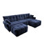 Canapé modulaire en chenille capitonné bleu marine avec repose-pieds et coussins décoratifs, canapé de salon moderne 3 places-419341124