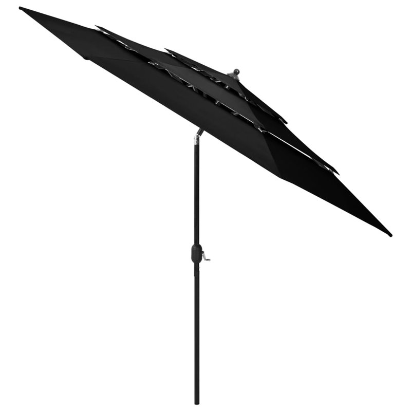  Parasol rond en aluminium thermolaqué inclinable, H 95,7 po x l 118,1 po x P 118,1 po, Noir