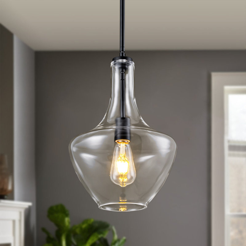 Meltzer 1 - Light Black Clear Glass Pendant Light for Dining Room, Matte Black