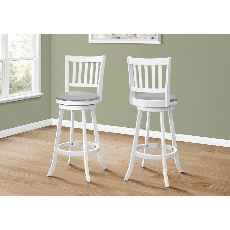 Tabouret de bar, ensemble de 2, pivotant, hauteur de bar, bois blanc, aspect cuir gris, transitionnel