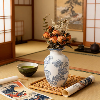 Hand-Painted Blue And White Ceramic Vase, Chinoiserie Floral Porcelain Vase For Home Decor And Flower Arrangements
