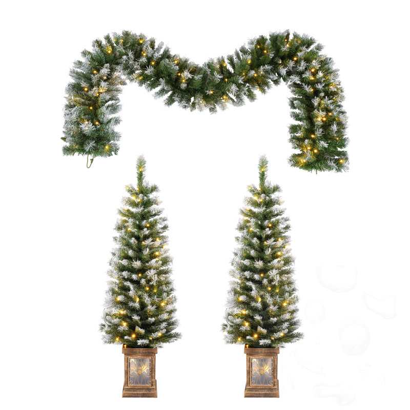 Ensemble de 3 guirlandes de Noël artificielles et 2 arbres d'entrée avec lumières DEL