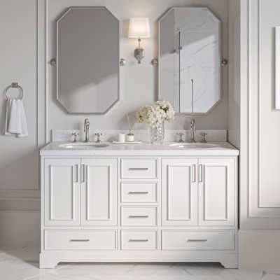 Stafford 60.25'' Double Bathroom Vanity with Quartz Top -  Ariel Bath, M060DCQOVOWHT