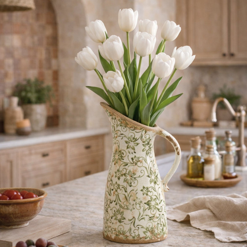 Tuscan Ceramic Scroll Pitcher Vase