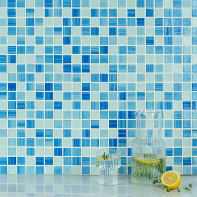 Carreau de mosaïque en verre peint à la main 12 po x 12 po