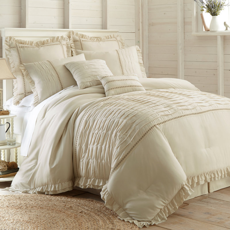 Ensemble d'édredon en microfibre 8 pièces , Édredon très grand californien et 7 pièces supp, Crème