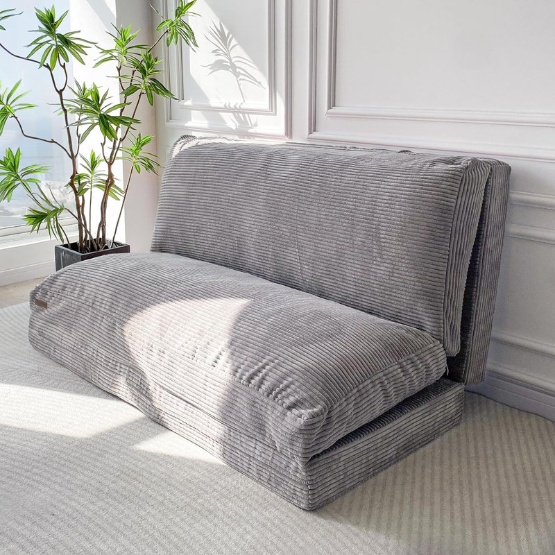 Canapé-lit Holly-Madison, Velours côtelé gris, H 4,7 po x l 30 po x P 95 po