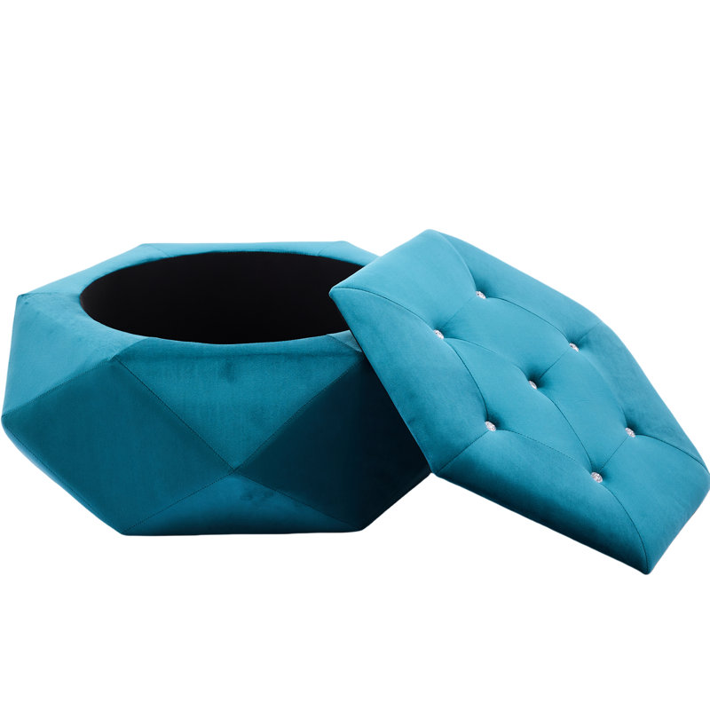 Blue Velvet Polygon Diamond , Versatile Footrest, Seating And Storage, 34"l X 30.5"w 13.5"h, Organize Your Books In Living Room Storage Comfortable Footrest Seating, Suitable For Various Rooms
