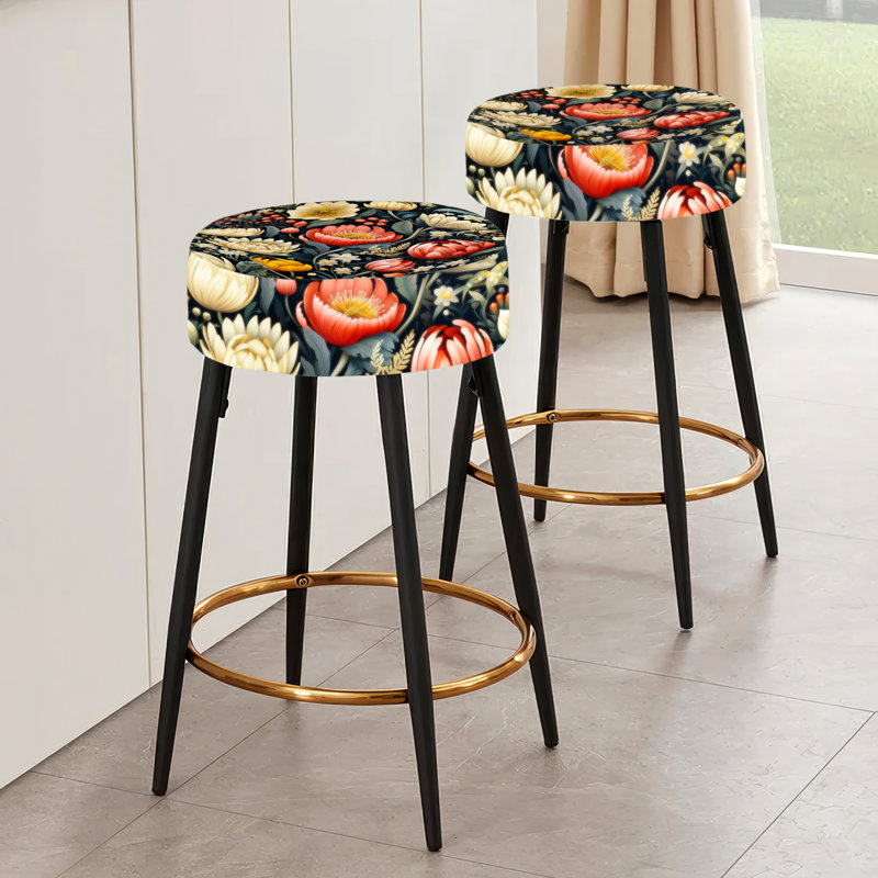 Ensemble de 2 tabourets de bar floraux corail et beige