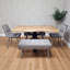 Wooden Brown Dining Table with 2 Velvet Chairs and 2 Grey Padded Benches, Dining Room Furniture-1790166713-1801696920