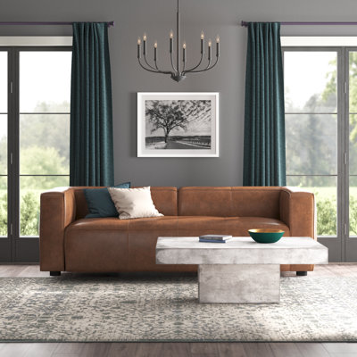 Kenisha 94.5" Genuine Top Grain Leather Square Arm Sofa