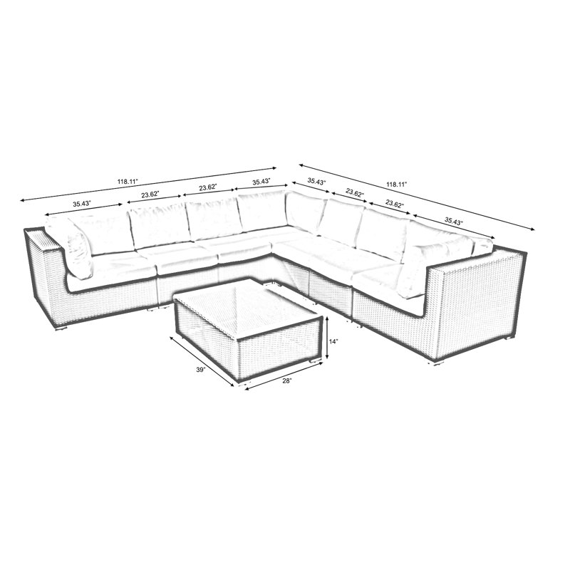 Ensemble de sièges modulaires en rotin 8 pièces avec coussins Sinead, Espresso/blanc