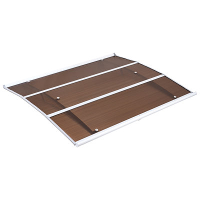 Auvents pour entrée de porte, 37 x 47 po, auvents extérieurs pour porte d'entrée avec drain et support en ABS, protection contre la pluie, la pluie et le soleil, auvent de porte en polycarbonate pour terrasse, brun