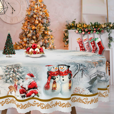 1pc round/rectangular polyester Edelen, Christmas Edelen with pine, snowman, truck, embosed edge, Christmas decorations for dining table, festival party holiday table decoration, perfect festival gift