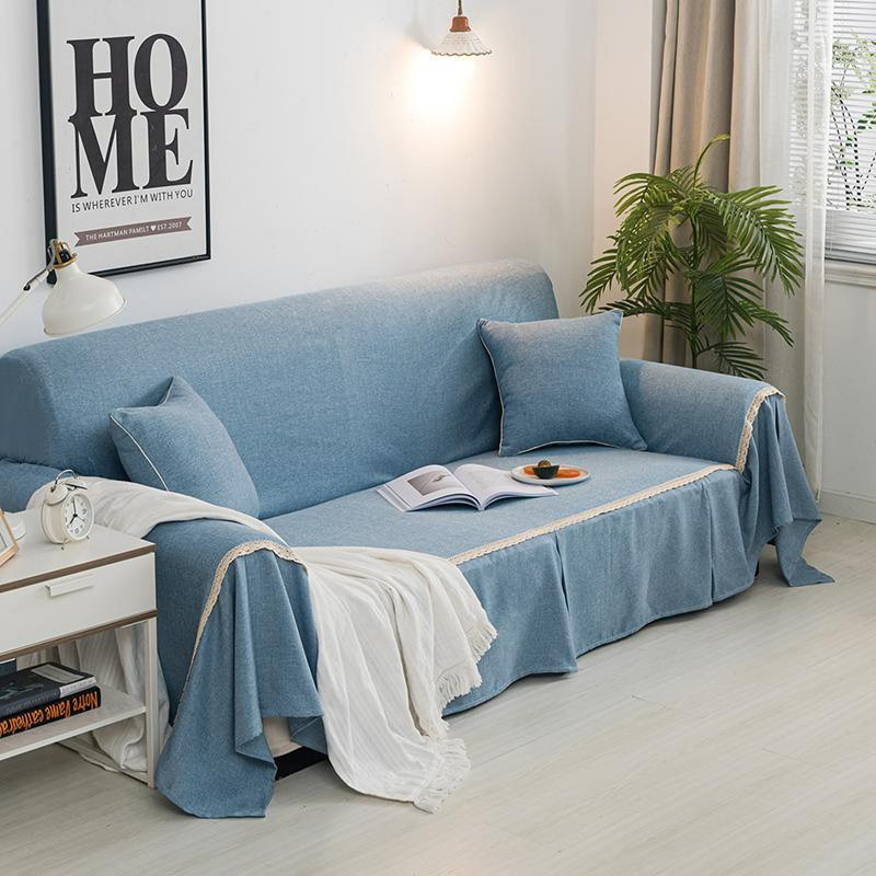 Housse pour canapé à coussins carrés / rectangulaires, H 79 po x l 114 po x P 28 po, Mélange de coton bleu