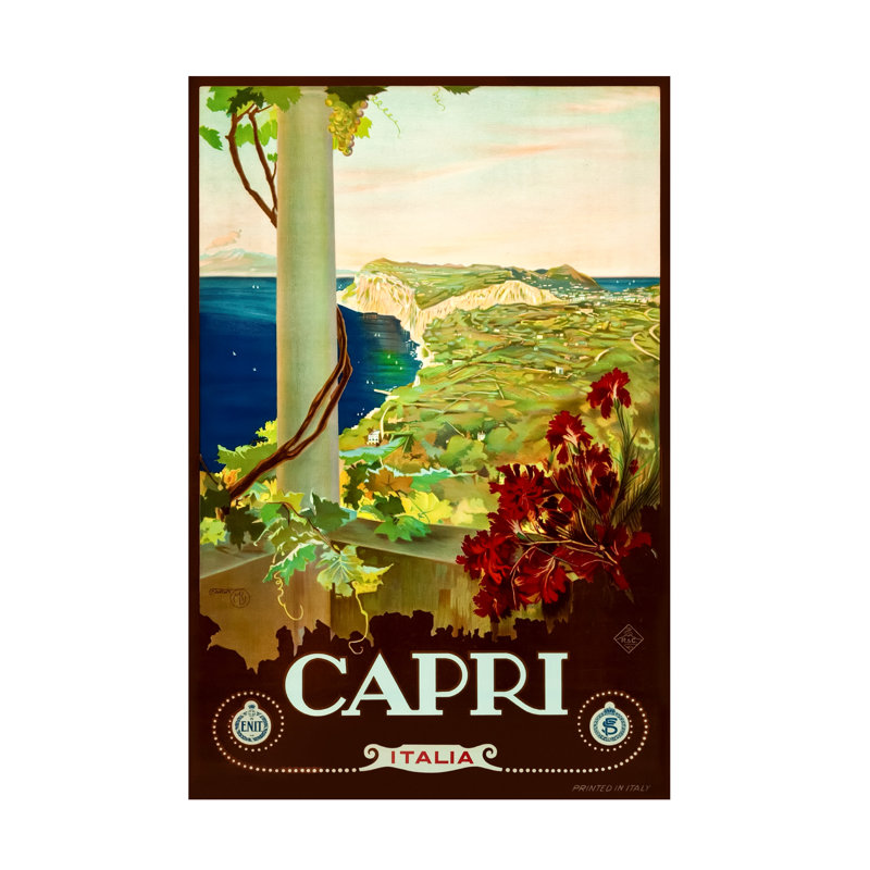 «Mario Borgoni», affiche sur les capris, art des années 1920, H 19 po x l 12 po