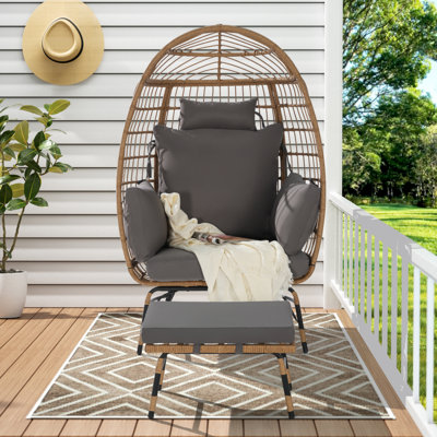 Fauteuil à œufs en osier, fauteuil à œufs en rotin intérieur / extérieur, grands fauteuils surdimensionnés avec repose-pieds et coussins épais pour porche, cour arrière, balcon
