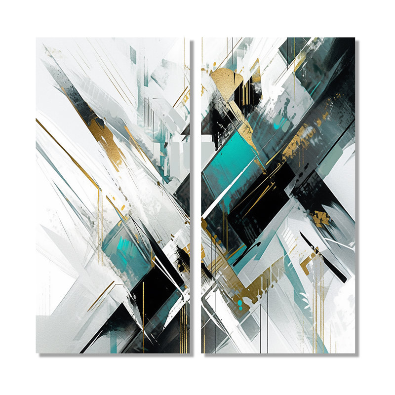 Art mural grand bleu sarcelle cubiste kaléidoscope, 32" H x 32" W, Wrapped Canvas, Does Not Apply