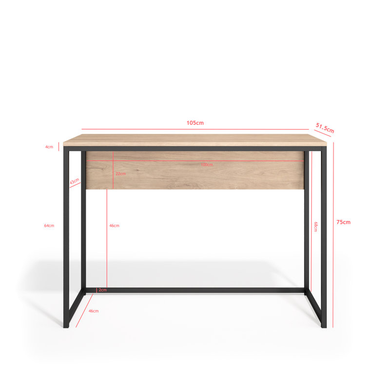 Metal Base Writing Desk, Light Oak