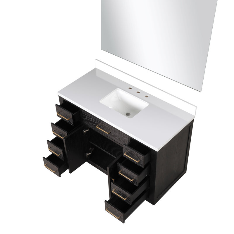 Ensemble de meuble-lavabo simple 48 "avec miroir, Marbre de culture blanc, Chêne gris
