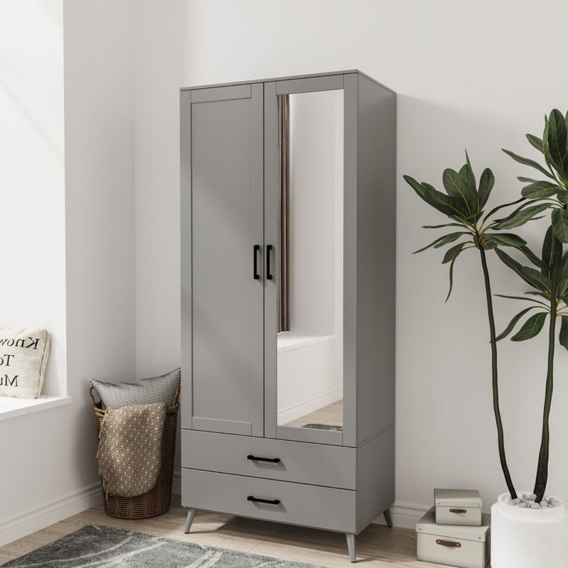 Bostick Solid Wood Wardrobe, Grey
