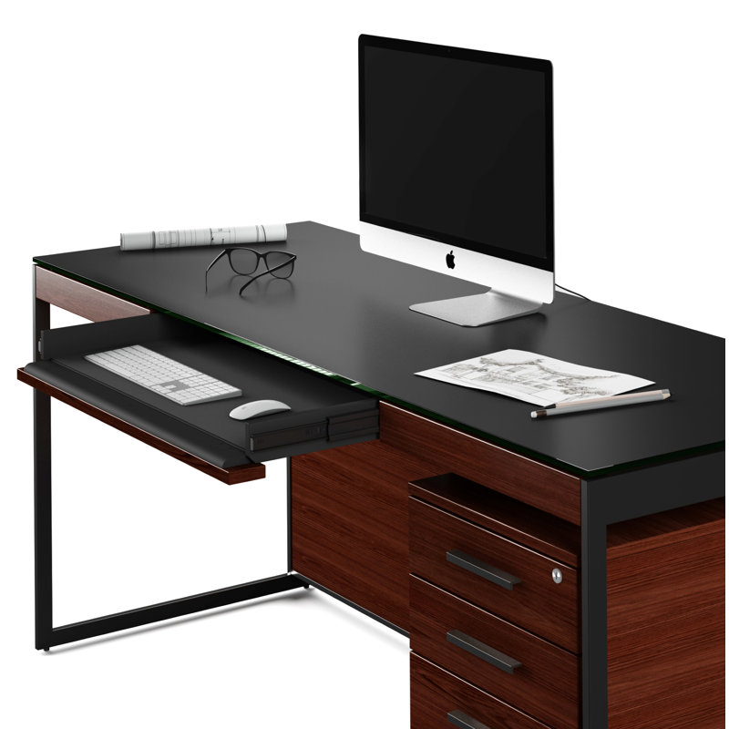 Bureau en verre Sequel 20, Noyer teint de couleur chocolat / noir, 24,75 po H x 66 po L x 24 po P