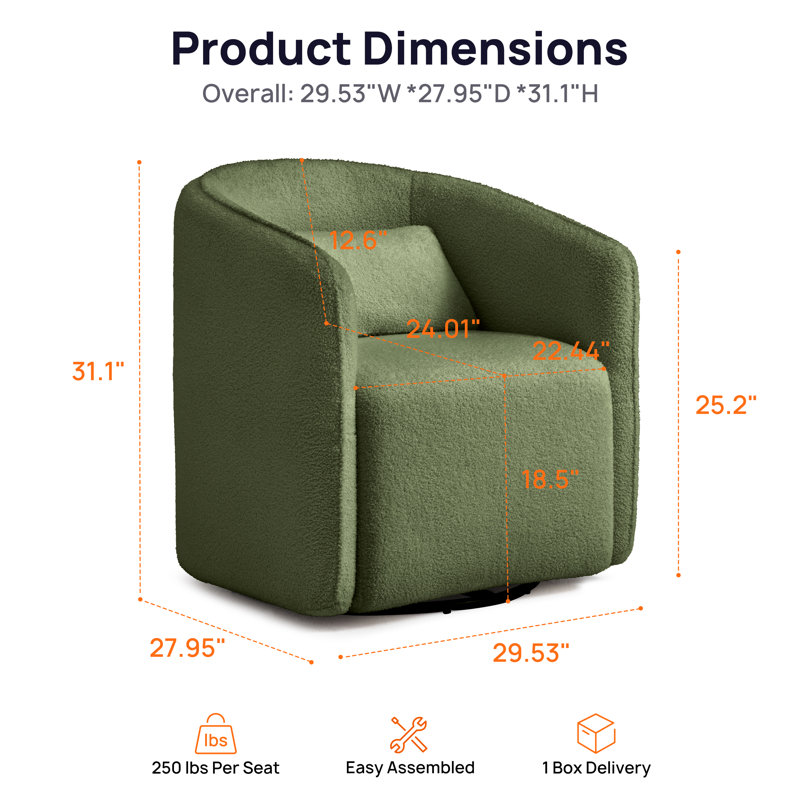 Swivel Accent Chair, Comfy Barrel Chairs With Storage, Small 360° Round Swivel Armchair, Green