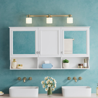 Mirror Medicine Cabinet With Open Shelves, Wall Mounted Home Storage With Doors & Mirror