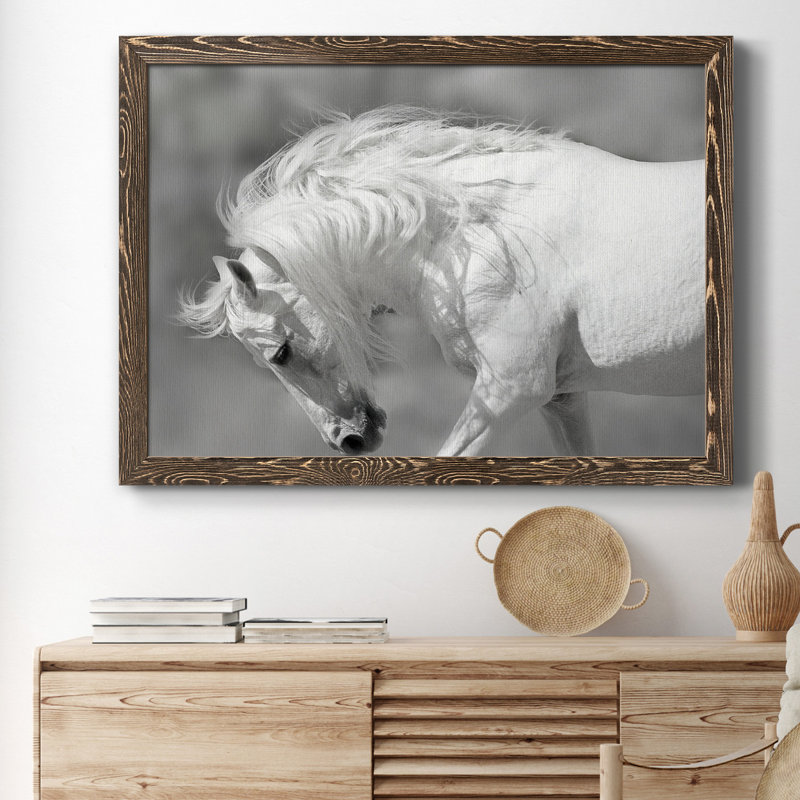 White Stallion - reproduction de photo sur toile encadrée, Noyer, H 31 po x l 44 po x P 1 po