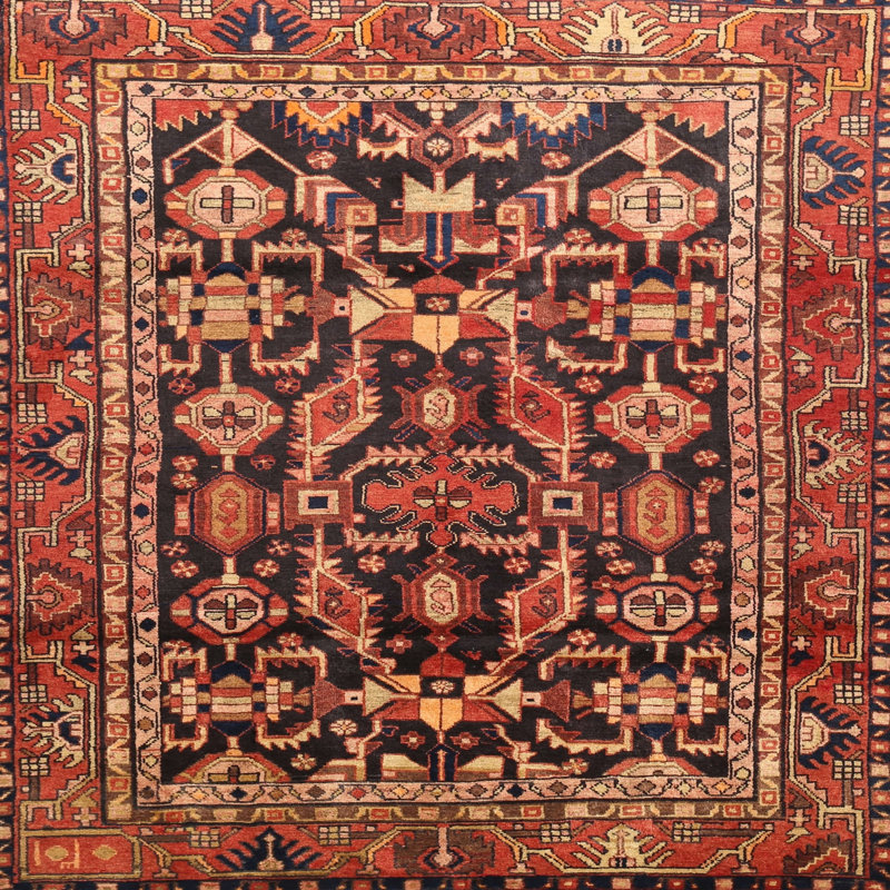 Tapis à motif oriental rouge / brun, Carré 3 pi