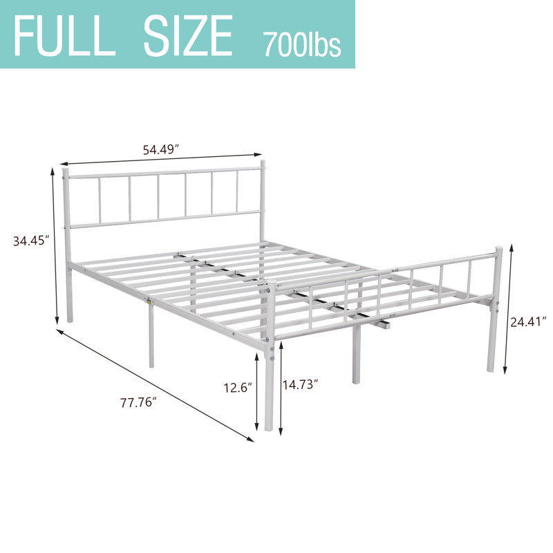 Base de lit plateforme en métal, Blanc, Double