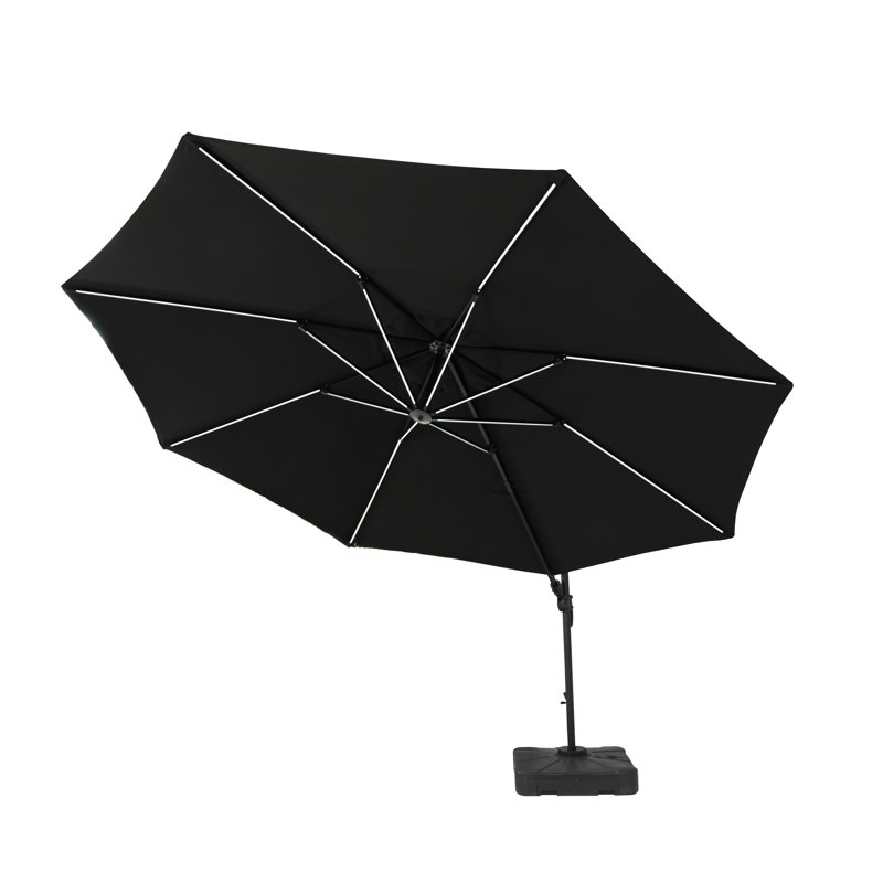 3.5m Deluxe Solar LED Round Cantilever Parasol Grey + 100kg base