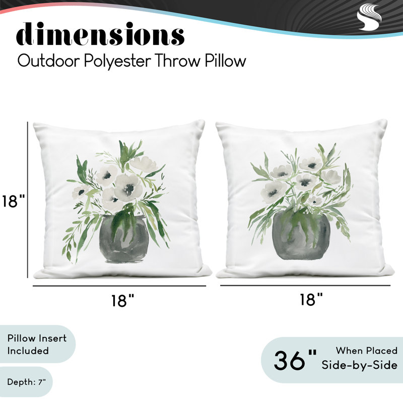 Ensemble de 2 coussins décoratifs d'extérieur White Anemone Blossoms, par Lucille Price, 18 x 7 x 18, Ensemble 2 pièces