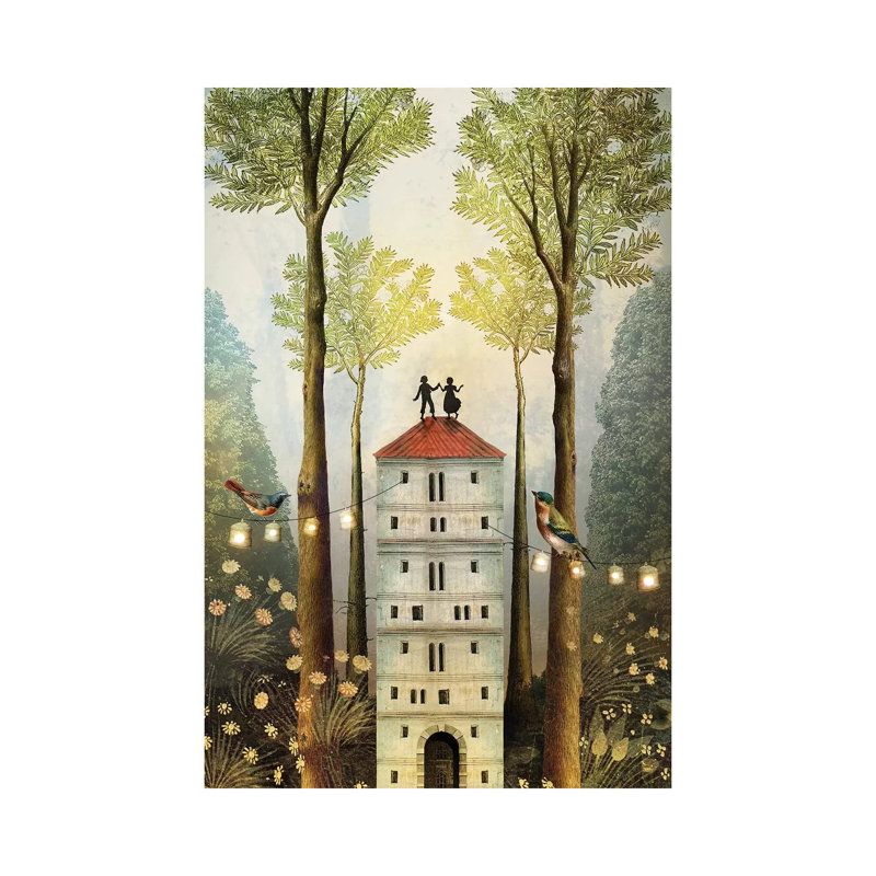 «Four of Wands» par Catrin Welz-Stein - impression d'art graphique, Pas de tapis, H 26 po x l 18 po x 1,5 po, Toile tendue