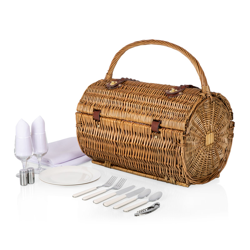 Panier de pique-nique en osier avec ensemble repas pour l'extérieur Barrel
