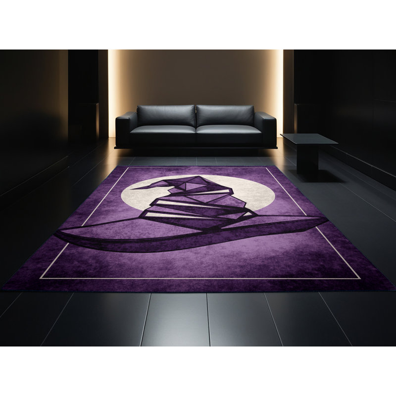 Tapis abstrait moderne et contemporain lavable à la machine en mauve Tribeca, 8x10