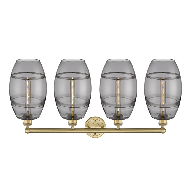 Éclairage pour meuble-lavabo à 4 lumières à intensité variable Dundrod, Gris fumée clair, Laiton brossé