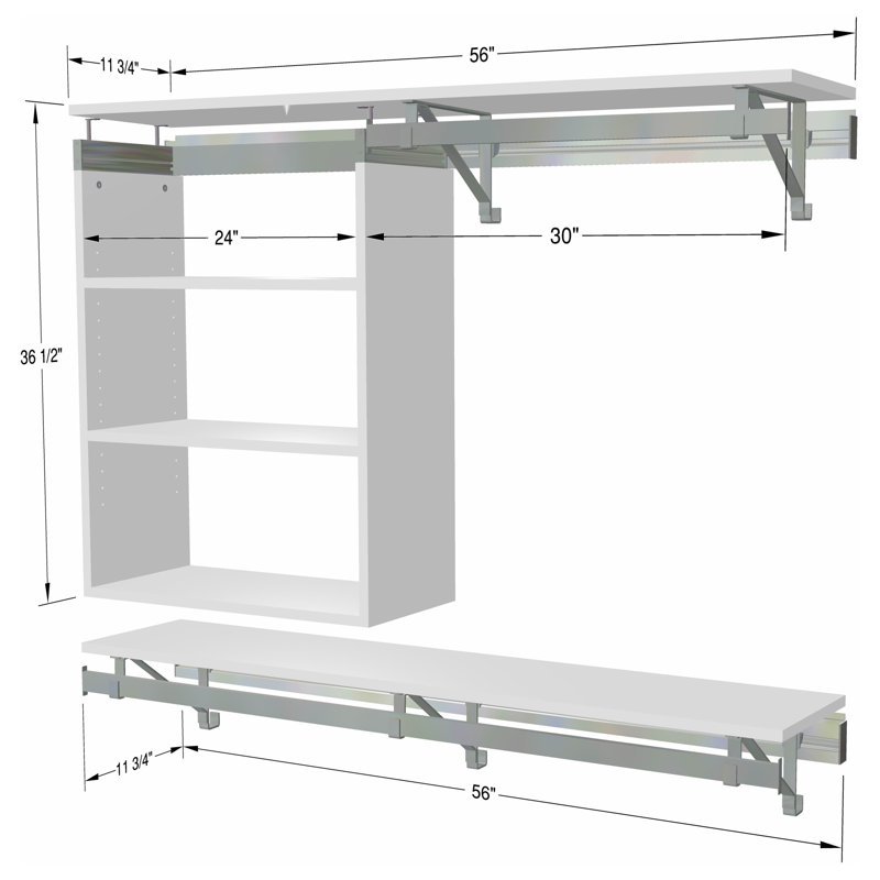 Double Shelf-Hang Closet Shelf with Adjustable 3 Shelf Cubby, White, 36.5"H x 56"W x 12.25"D